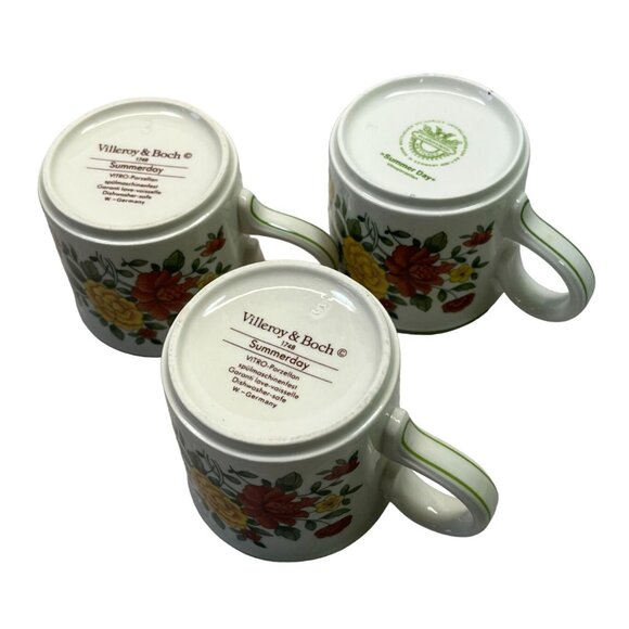 Villeroy and Boch Summerday Tea Cups with Saucers Lot of 3 Vintage Flowers 1970s - Picture 7 of 13